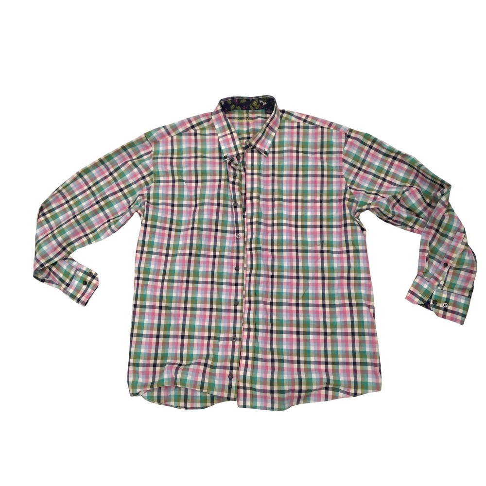 Alan Flusser Mens XXL Plaid Button Down Long Sleeve Shirt Multi Color Cotton